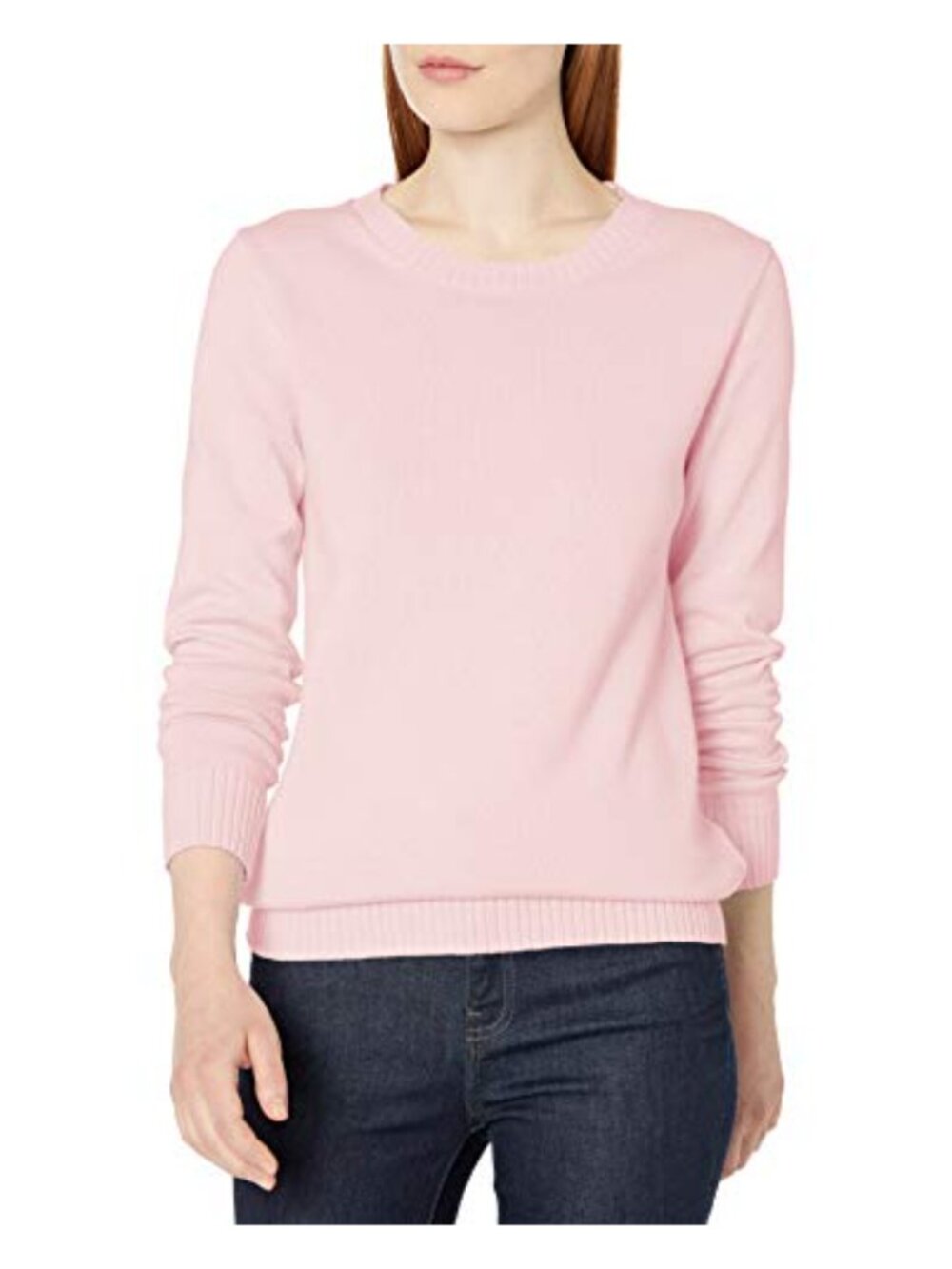 100% Cotton Crewneck Pullover Sweater Long Sleeve Rib Trim